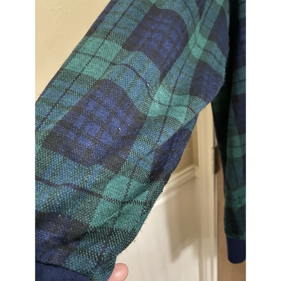 Vintage Eccotoo Navy Green Plaid Button Up Cardigan Collared Gold Buttons 1X - Picture 13 of 16